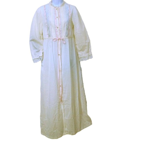 Vintage 70s-80s JCPenney Prairie Dressing Gown Robe Misses-S Pocket Button-front - Picture 2 of 11